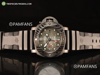 Panerai Luminor Submersible All Black Steel Case With Fake Carbon Bezel Automatic Rubber Strap Grey Dial PAM01039